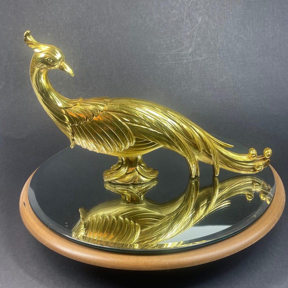 Peacock Figurine Gold Syroco Hollywood Regency Vintage Resin 12"L x 8"H